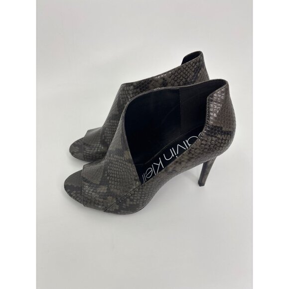 Calvin Klein Nastassia Snake Print Ankle Bootie Open Toe Heels Gray 7.5 - Picture 4 of 7